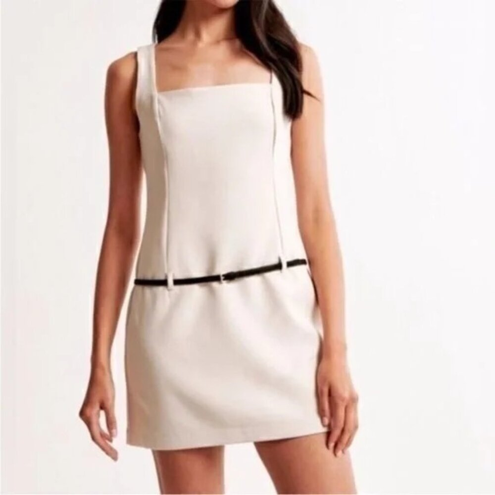 Abercrombie & Fitch Cream Mini Dress with Black Waist Belt